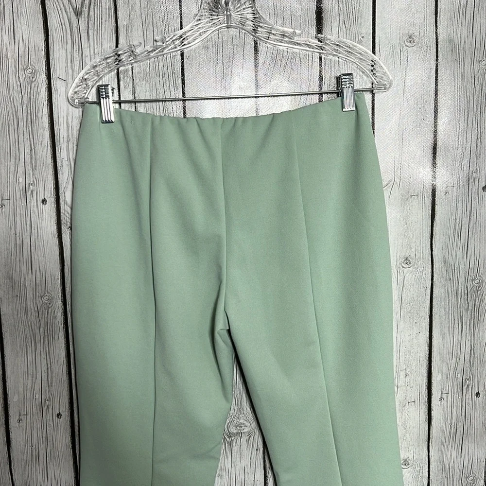 ASOS DESIGN jersey suit low rider baby kick flare pants in sage size 12p
